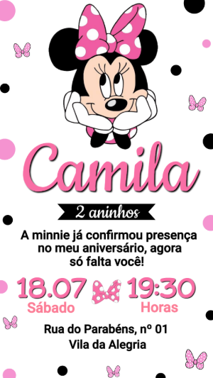 Convite de Aniversário Minnie Rosa: Modelo Digital para Editar
