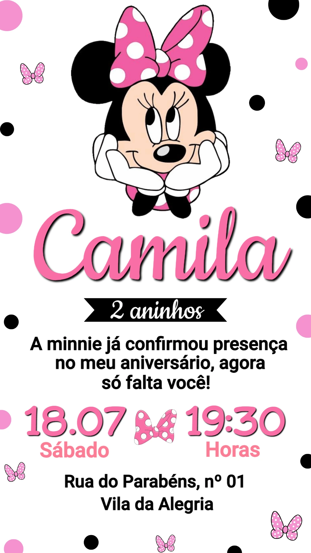 Convite de Aniversário Minnie Rosa: Modelo Digital para Editar Convite de Aniversário Minnie Rosa: Modelo Digital para Editar