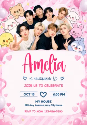 Stray Kids Cute Birthday Invitation | Editable Digital Template