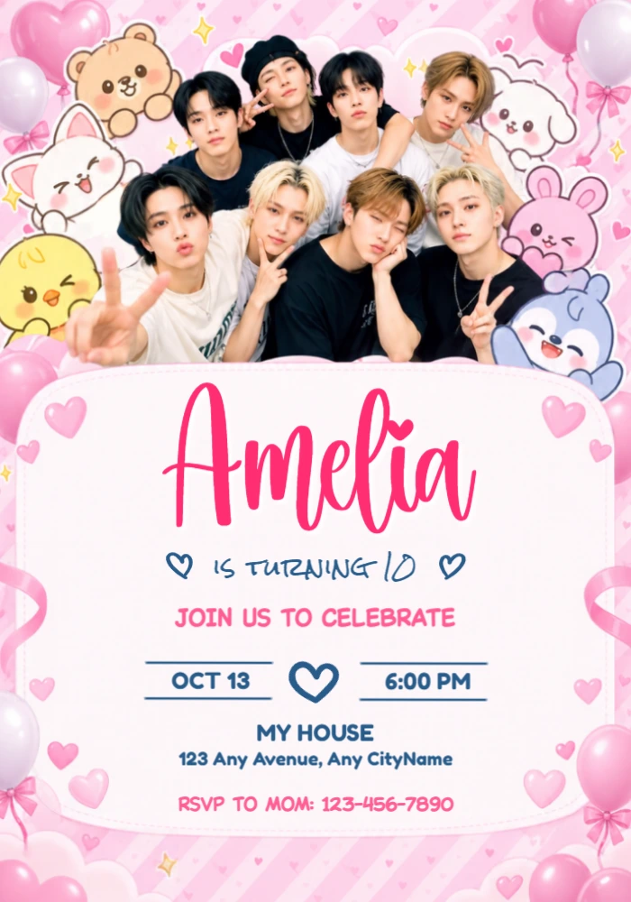 Stray Kids Cute Birthday Invitation | Editable Digital Template Stray Kids Cute Birthday Invitation | Editable Digital Template