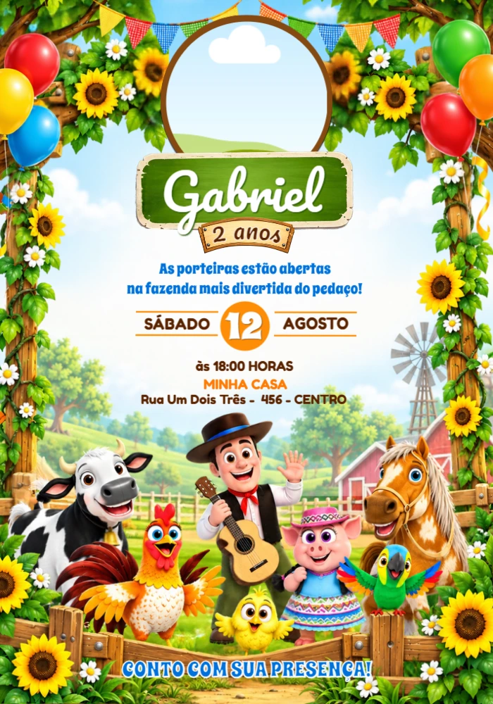 Convite de Aniversário A Fazenda do Zenon com Foto Editável Convite de Aniversário A Fazenda do Zenon com Foto Editável