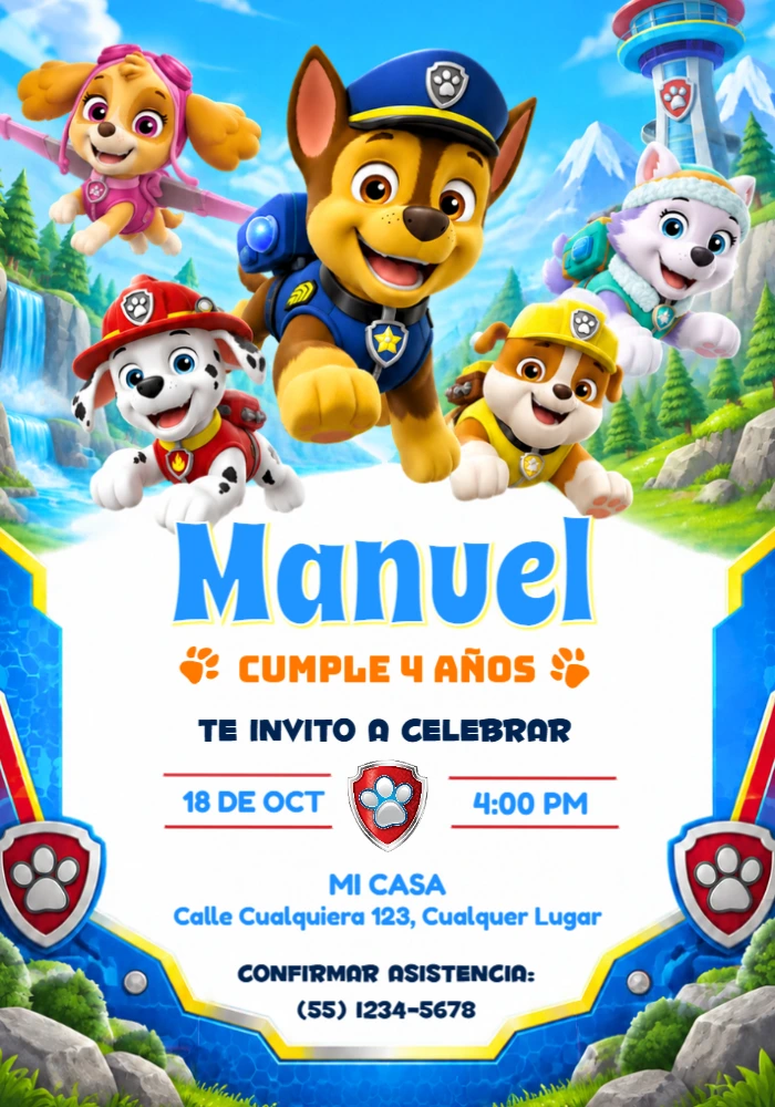 Invitación de Aniversário Patrulha Canina Equipo al Rescate Editable Invitación de Aniversário Patrulha Canina Equipo al Rescate Editable