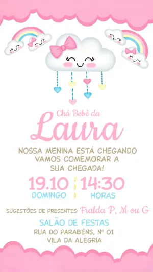 Convite Chá de Bebê Chuva de Amor Menina Editável