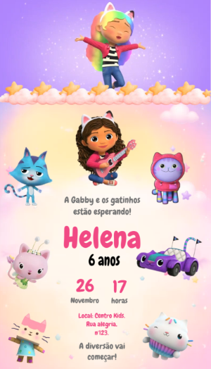Convite Animado Aniversário A Casa Mágica da Gabby para Editar
