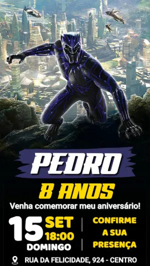 Convite de Aniversário Pantera Negra para Editar Online