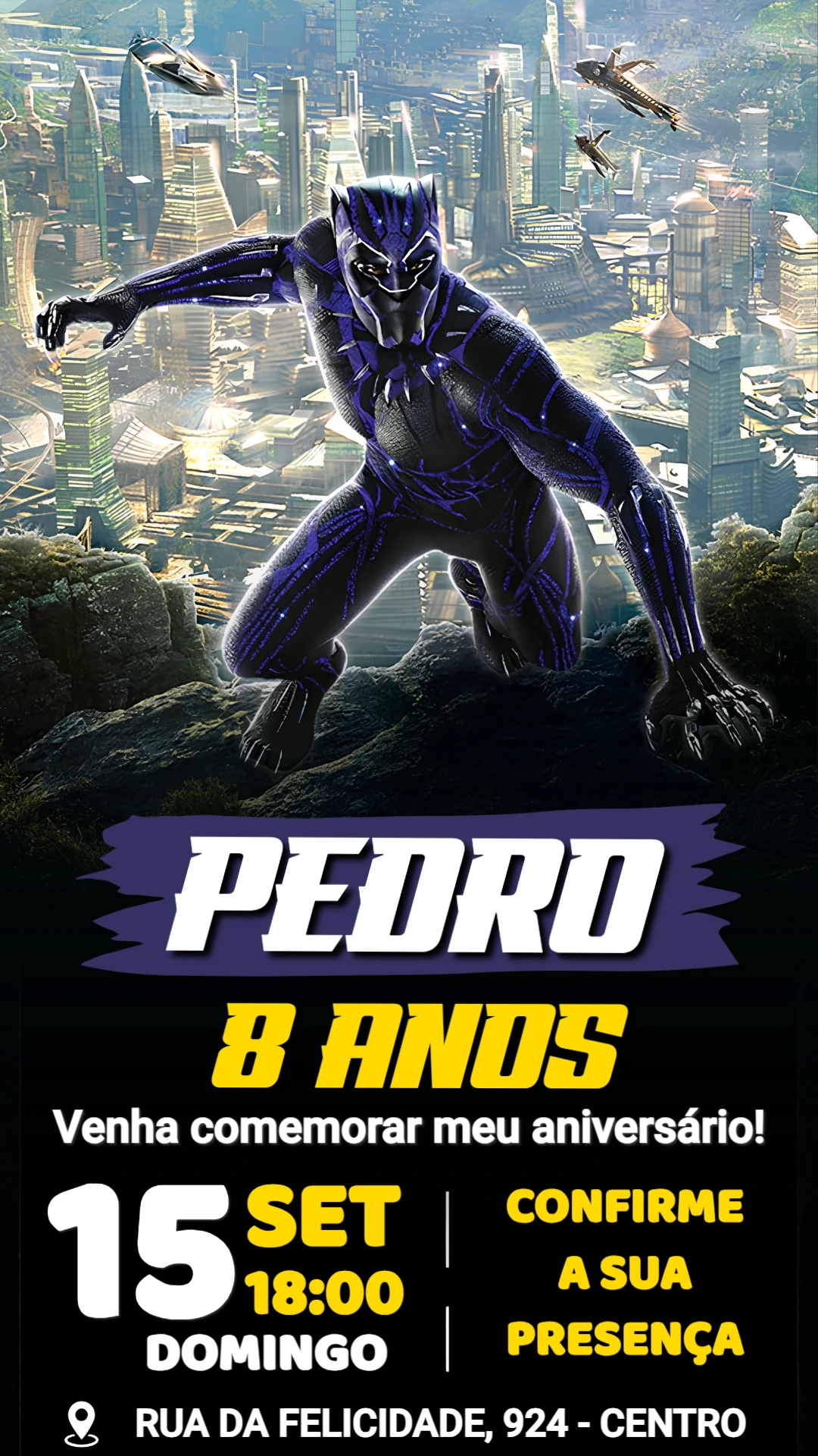 Convite de Aniversário Pantera Negra para Editar Online Convite de Aniversário Pantera Negra para Editar Online