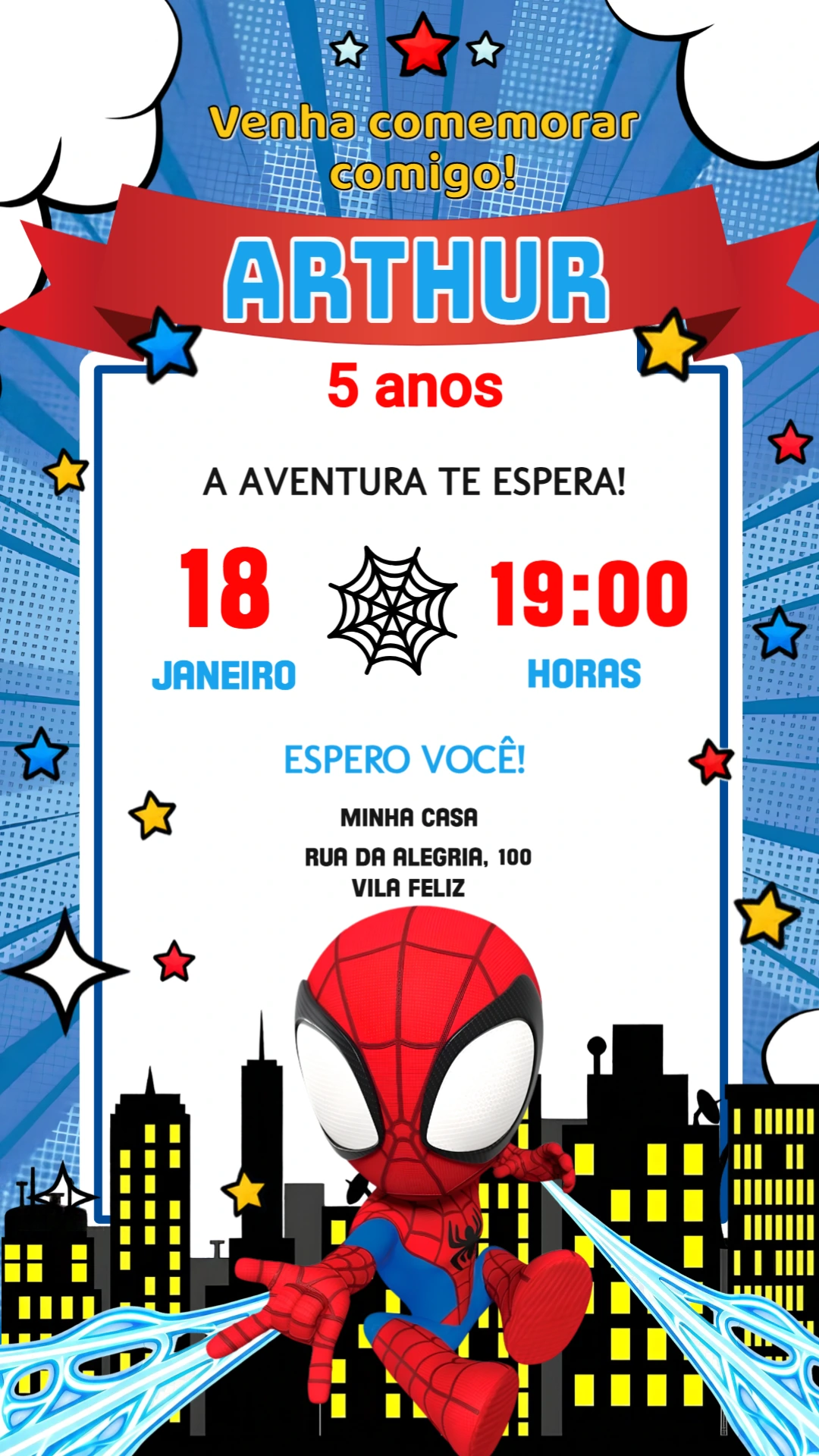 Convite Aniversário Homem Aranha para editar Convite Aniversário Homem Aranha para editar