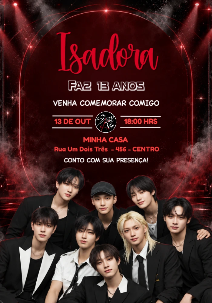 Convite de Aniversário Stray Kids no Palco Editável Convite de Aniversário Stray Kids no Palco Editável