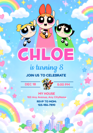 Powerpuff Girls Birthday Invitation | Editable Template