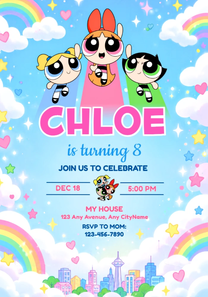 Powerpuff Girls Birthday Invitation | Editable Template Powerpuff Girls Birthday Invitation | Editable Template
