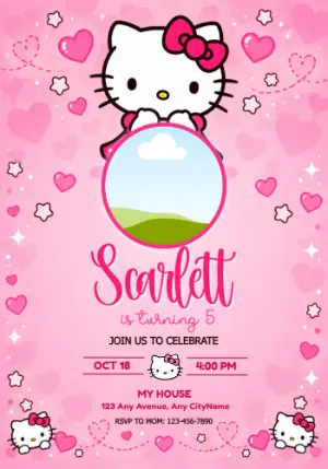 Hello Kitty Birthday Invitation with Photo | Editable Template