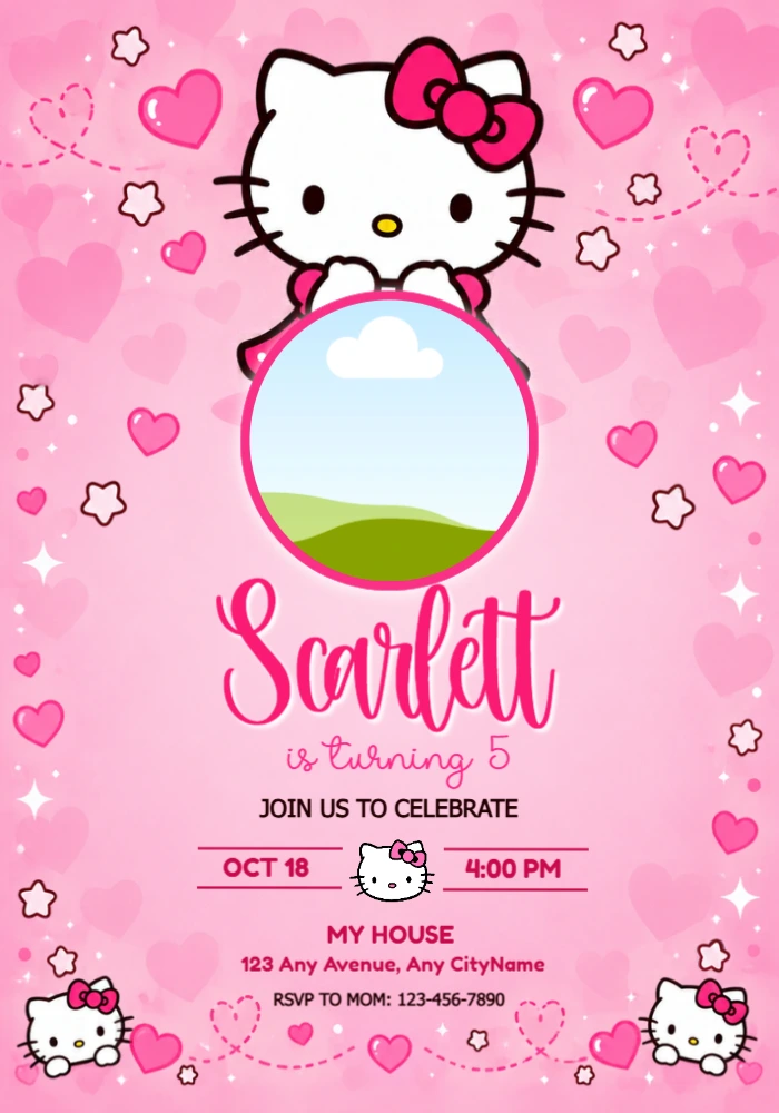 Hello Kitty Birthday Invitation with Photo | Editable Template Hello Kitty Birthday Invitation with Photo | Editable Template