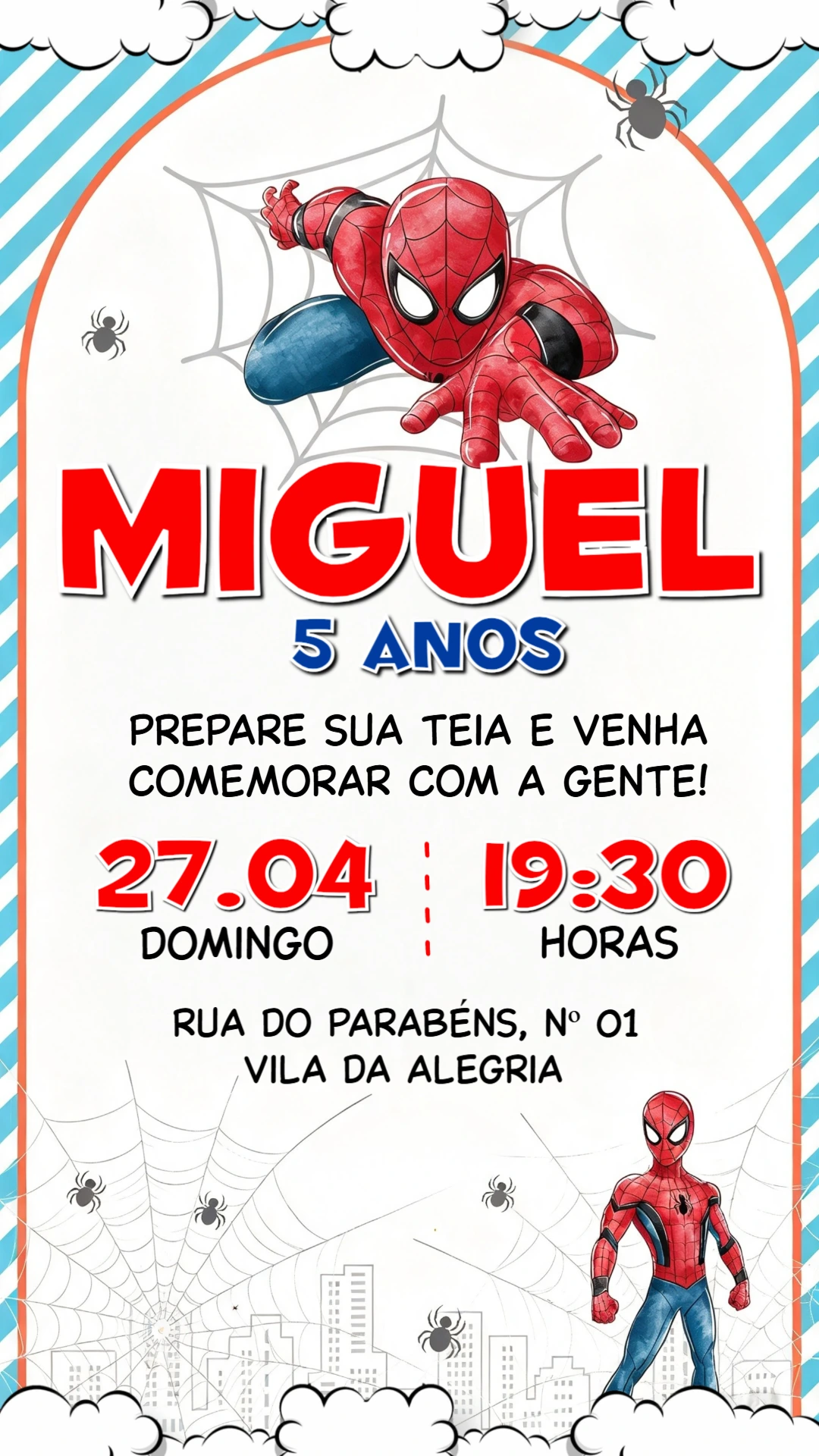 Convite de Aniversário Homem Aranha Infantil para Editar Convite de Aniversário Homem Aranha Infantil para Editar