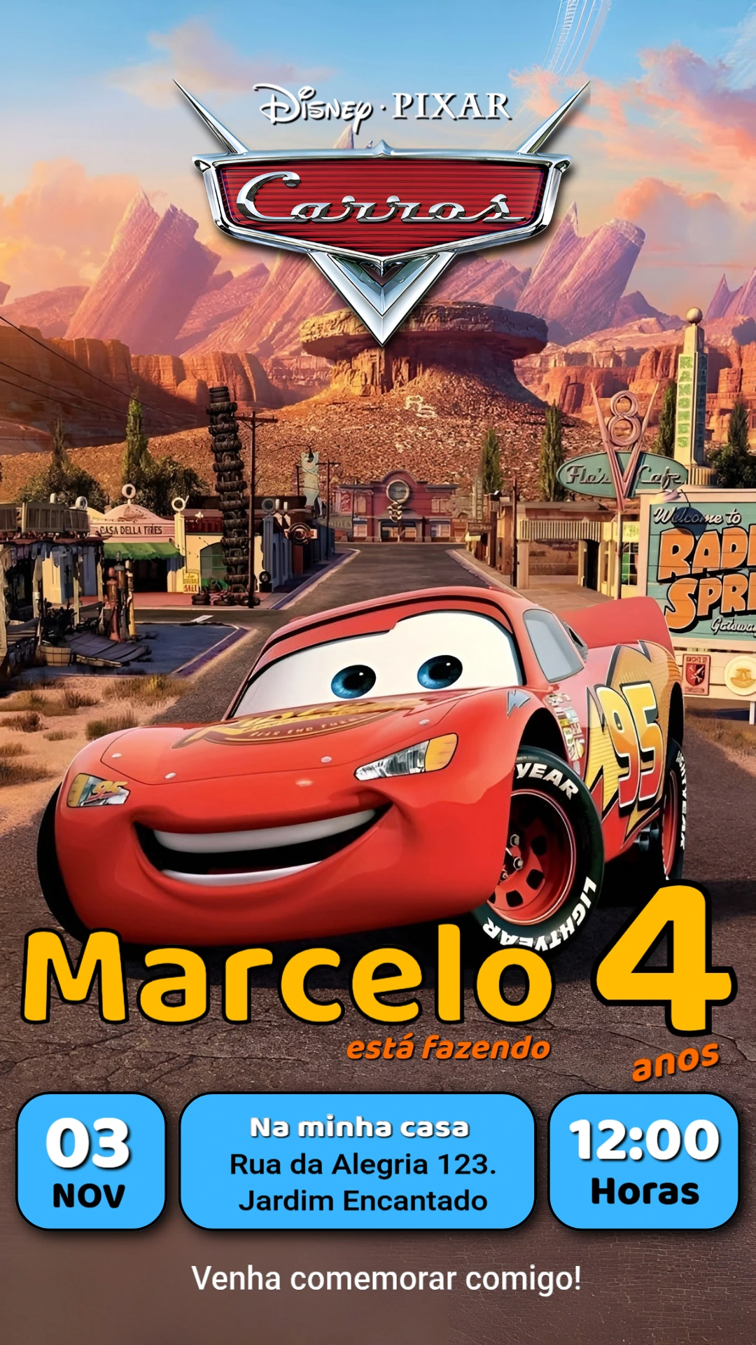 Convite de Aniversário Carros Disney Relâmpago McQueen Editável Convite de Aniversário Carros Disney Relâmpago McQueen Editável