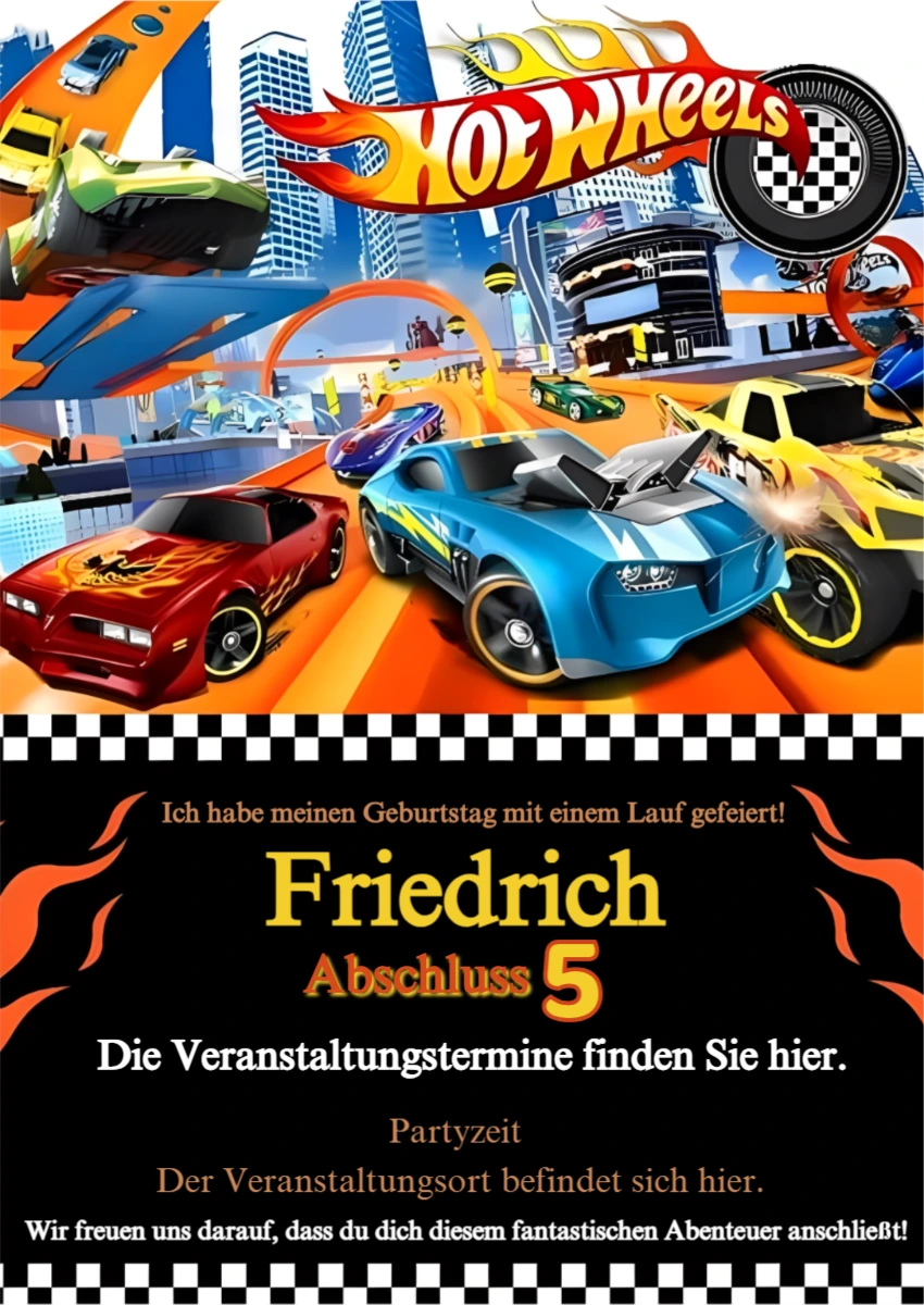 Hot Wheels Geburtstagseinladung zum Online Bearbeiten Hot Wheels Geburtstagseinladung zum Online Bearbeiten