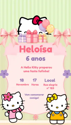 Convite Animado de Aniversário Hello Kitty para Editar