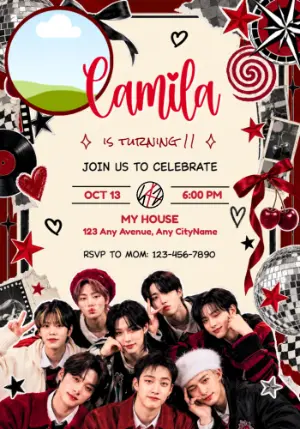 Stray Kids Birthday Invitation with Photo | Editable K-Pop Template