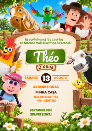 Convite de Aniversário A Fazenda do Zenon Editável