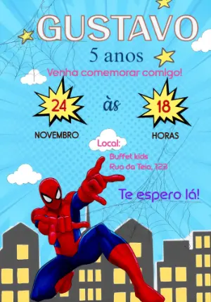 Convite de Aniversário Homem-Aranha: Modelo Digital para Editar