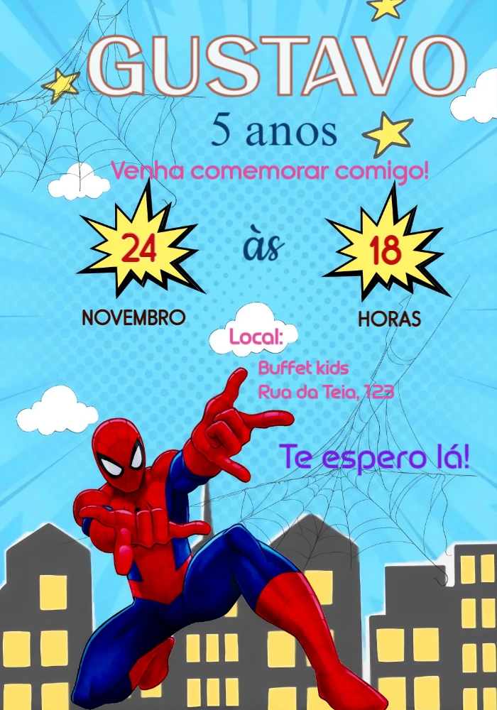 Convite de Aniversário Homem-Aranha: Modelo Digital para Editar Convite de Aniversário Homem-Aranha: Modelo Digital para Editar