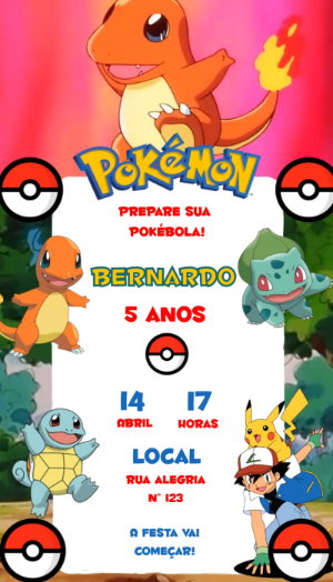 Convite Animado de Aniversário Pokémon para Editar Online