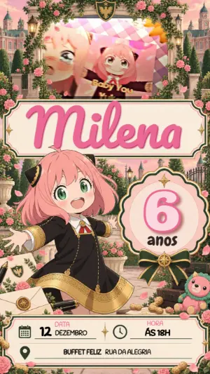 Vídeo Convite de Aniversário Anya Spy x Family para Editar