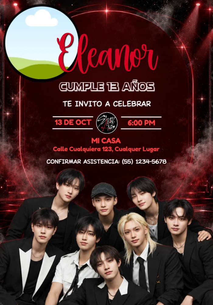 Invitación de Cumpleaños Stray Kids con Foto Editable Invitación de Cumpleaños Stray Kids con Foto Editable