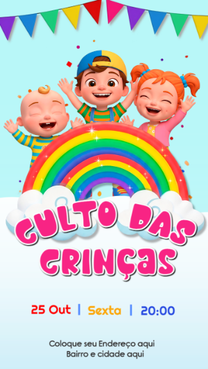 Convite Digital Culto das Crianças Turminha Feliz para Editar