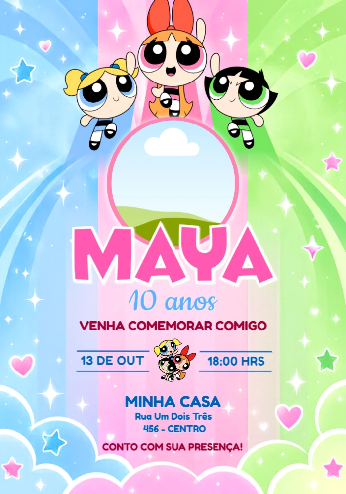 Convite Meninas Super Poderosas com Foto para Editar Convite Meninas Super Poderosas com Foto para Editar