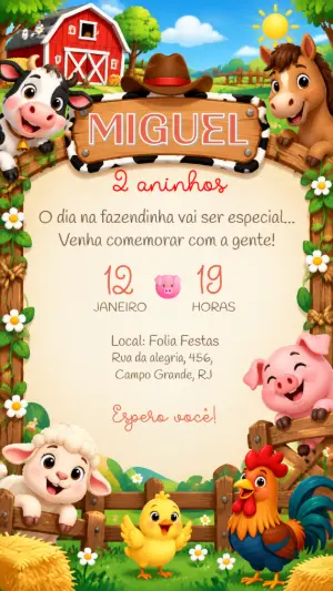Convite de Aniversário Fazendinha para Editar Online