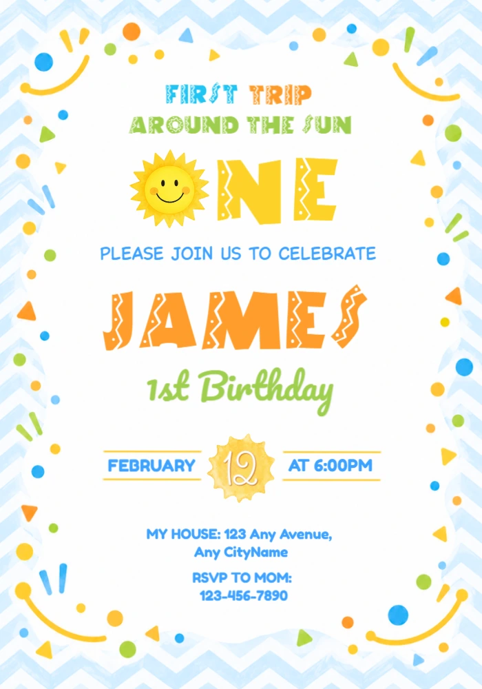 First Trip Around the Sun 1st Birthday Invitation Template First Trip Around the Sun 1st Birthday Invitation Template