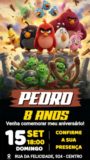 Convite de Aniversário Angry Birds Digital para Editar