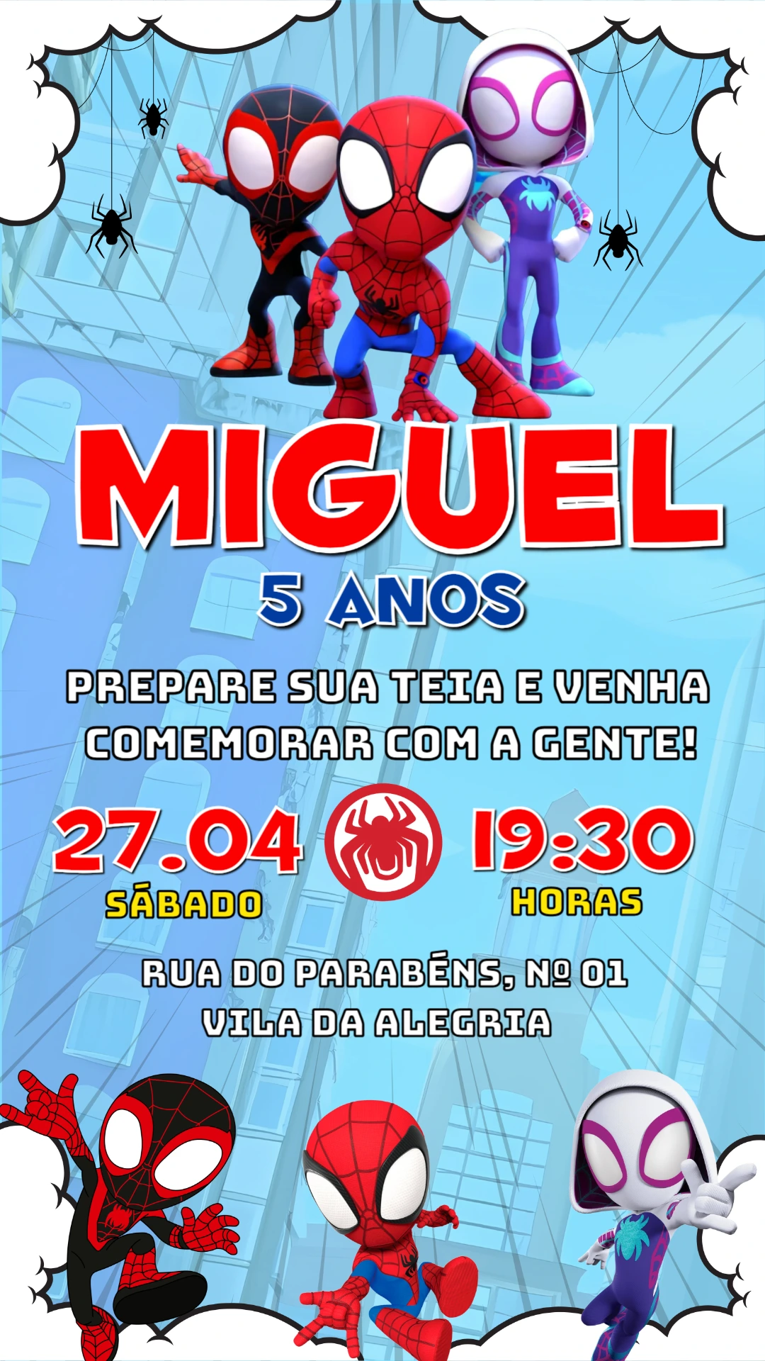 Convite Digital Spidey e Seus Amigos Editável para Aniversário Convite Digital Spidey e Seus Amigos Editável para Aniversário