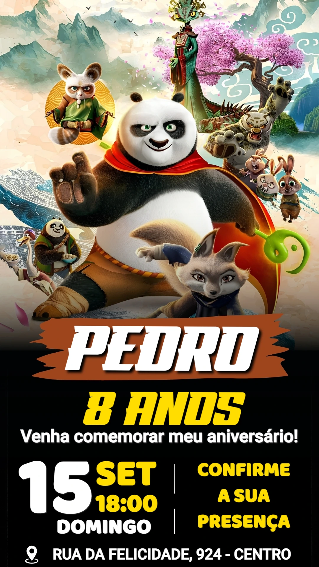 Convite de Aniversário Kung Fu Panda 4 Modelo Editável Convite de Aniversário Kung Fu Panda 4 Modelo Editável