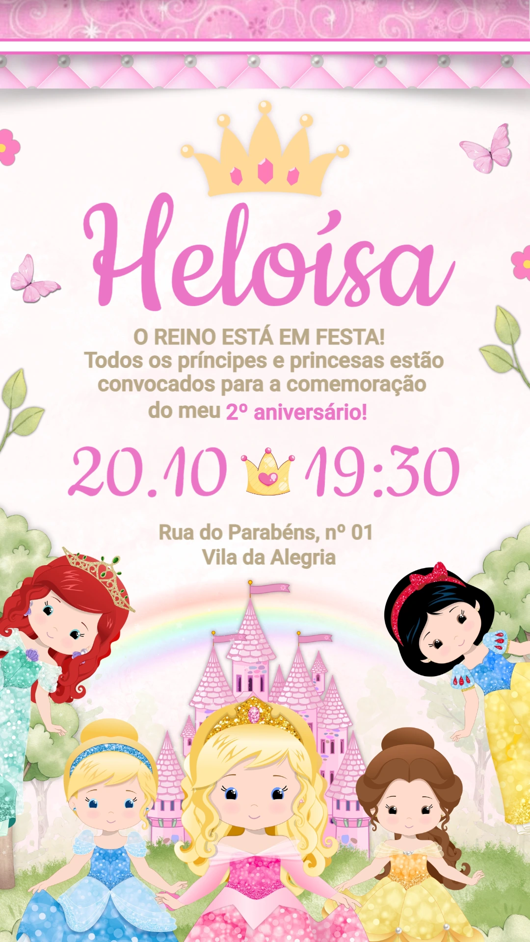 Convite Editável de Aniversário Tema Princesas Baby Convite Editável de Aniversário Tema Princesas Baby