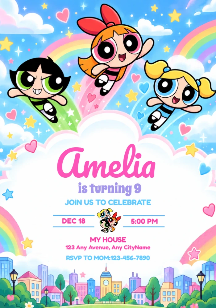 Editable Powerpuff Girls Birthday Invitation Template Editable Powerpuff Girls Birthday Invitation Template