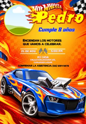 Convite de Aniversário Hot Wheels Coche en Llamas para Editar