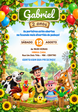 Convite de Aniversário A Fazenda do Zenon Editável Online