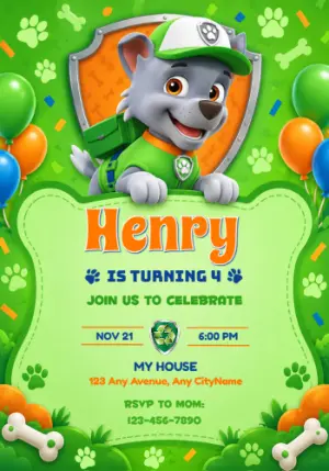 Editable Rocky Paw Patrol Birthday Invitation | Peeking Pup