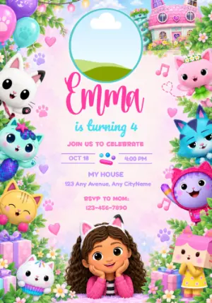 Editable Gabby's Dollhouse Birthday Invitation with Photo