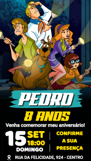 Convite de Aniversário Scooby Doo Turma com Lanternas Editável