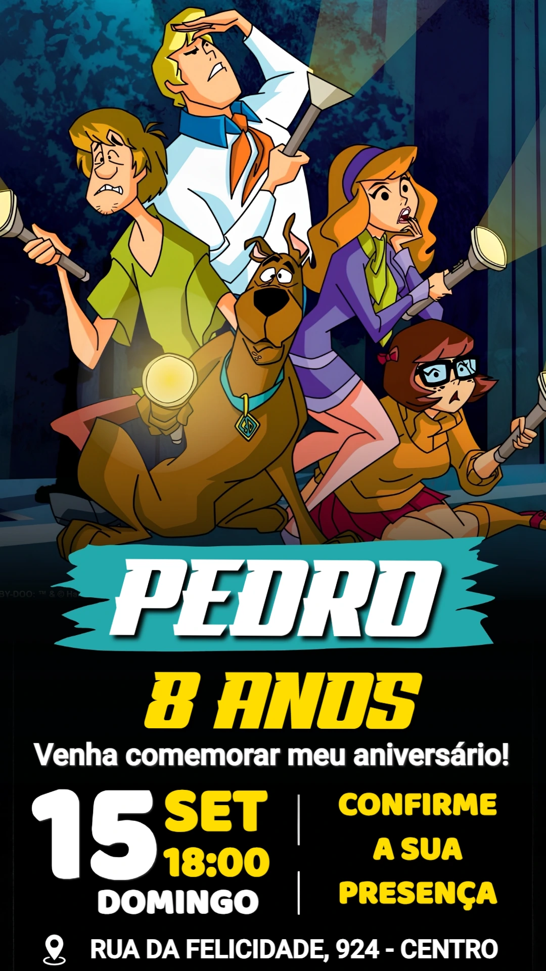 Convite de Aniversário Scooby Doo Turma com Lanternas Editável Convite de Aniversário Scooby Doo Turma com Lanternas Editável