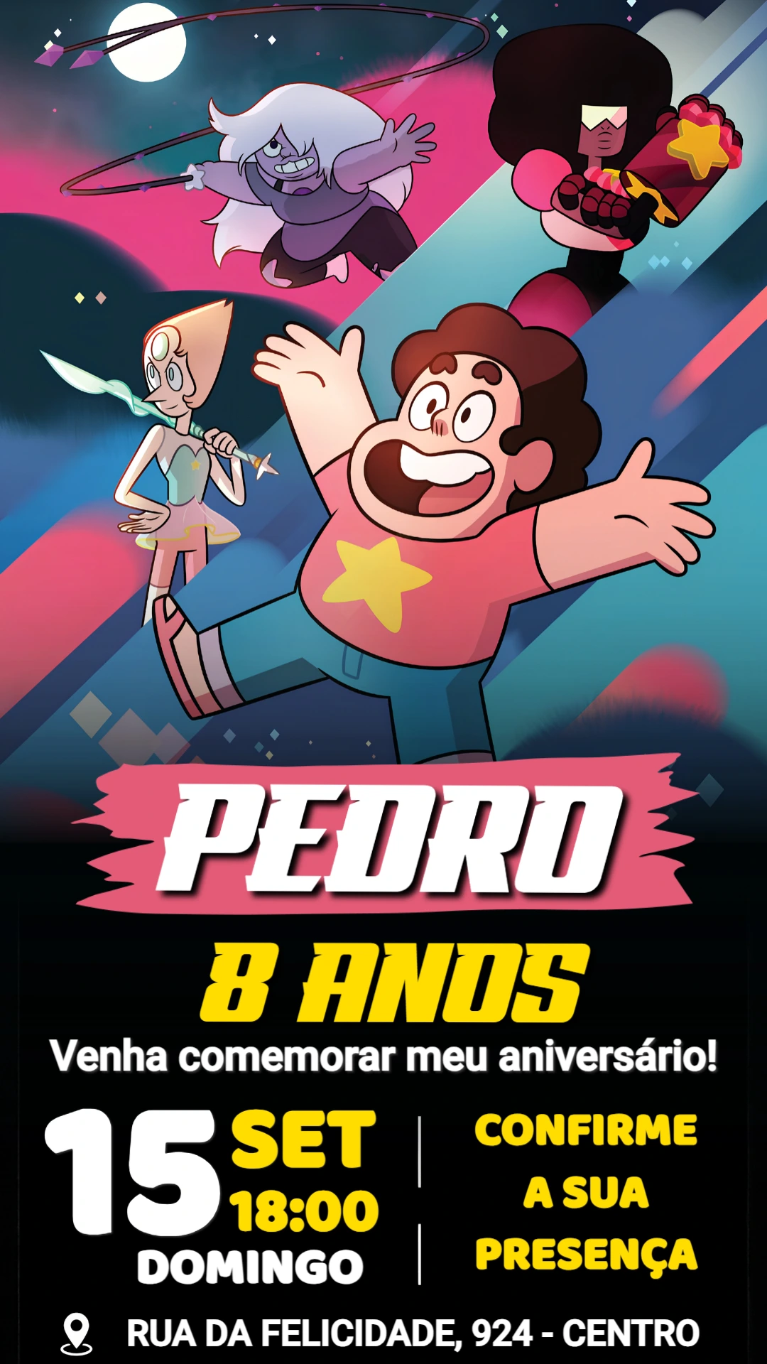 Convite de Aniversário Steven Universo para Editar Convite de Aniversário Steven Universo para Editar