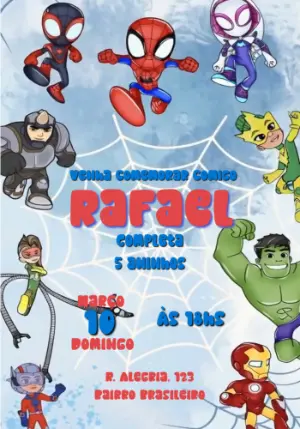 Convite Animado Spidey e Amigos com a Turma de Heróis para Editar