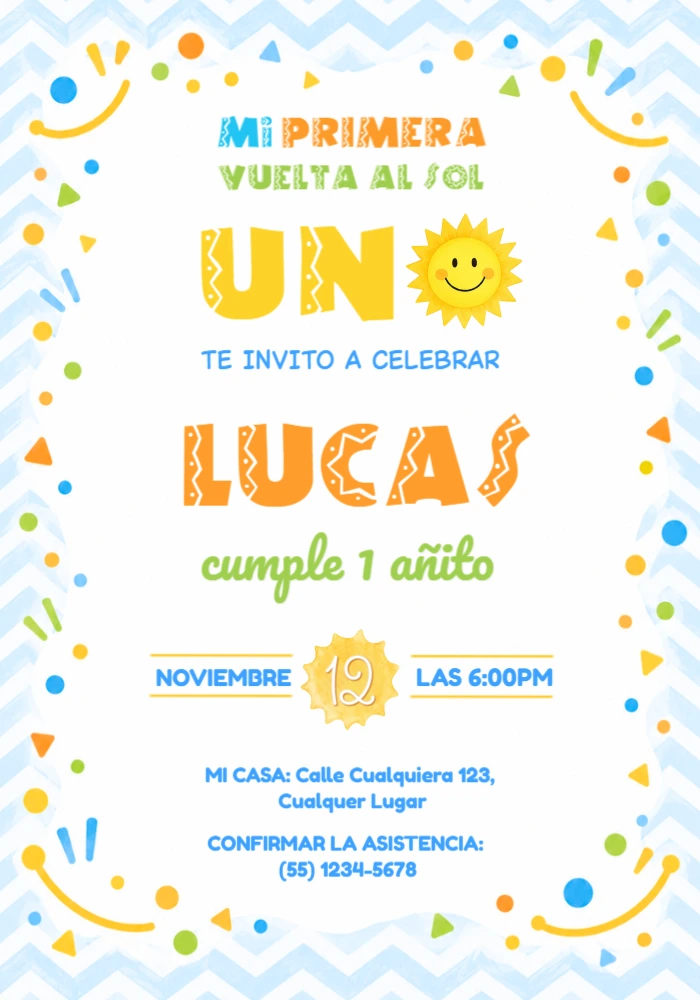 Invitación Primer Añito Mi Primera Vuelta al Sol para Editar Invitación Primer Añito Mi Primera Vuelta al Sol para Editar