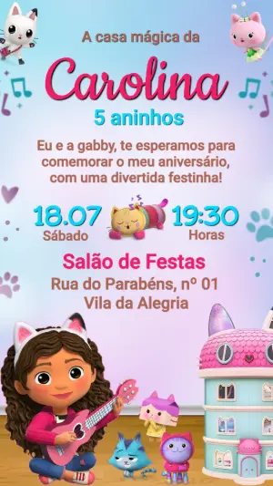 Convite A Casa Mágica de Gabby para Aniversário Editável