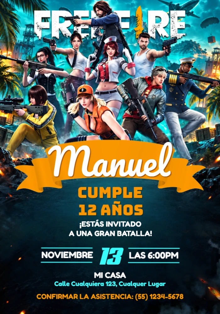Invitación de Cumpleaños Free Fire | Plantilla Editable Digital Invitación de Cumpleaños Free Fire | Plantilla Editable Digital