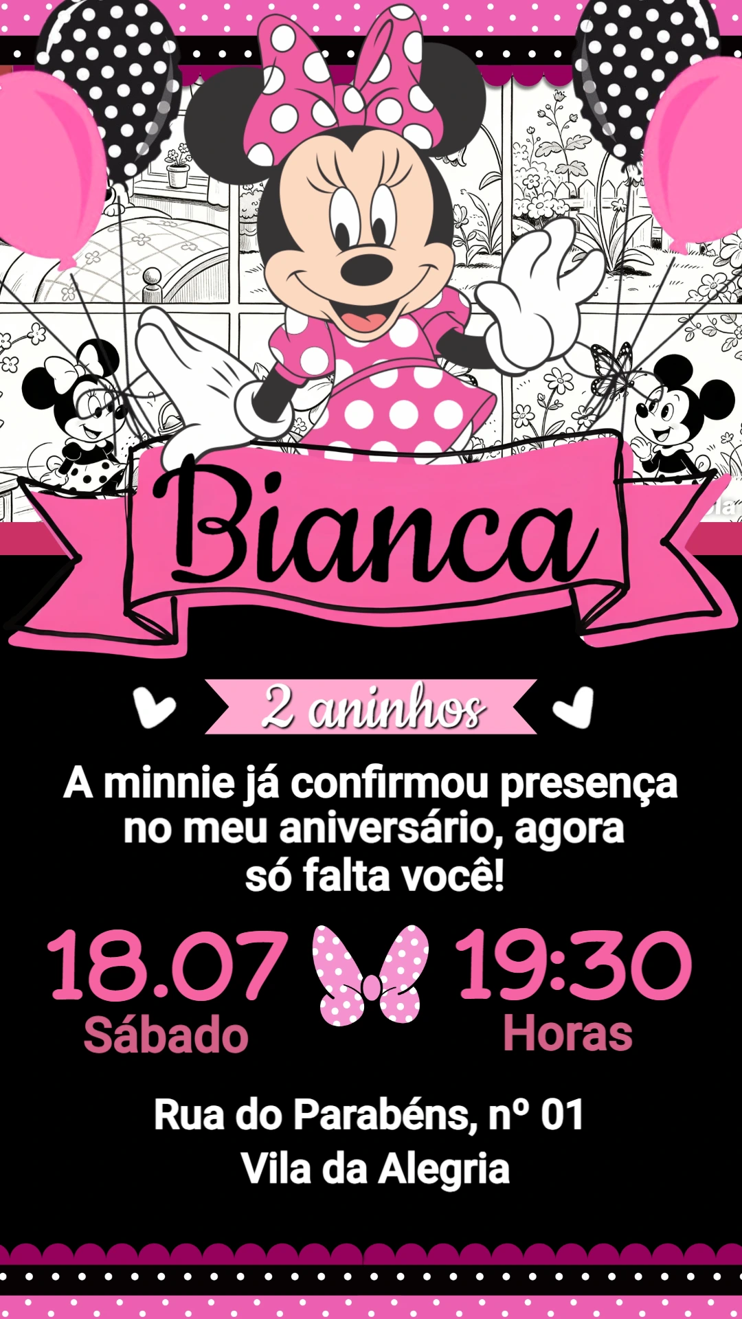 Convite de Aniversário Minnie Rosa: Modelo Digital Editável Convite de Aniversário Minnie Rosa: Modelo Digital Editável