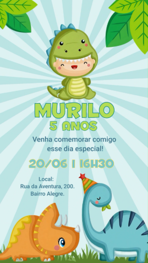 Convite Animado Dinossauro Baby: Vídeo Editável para Festa