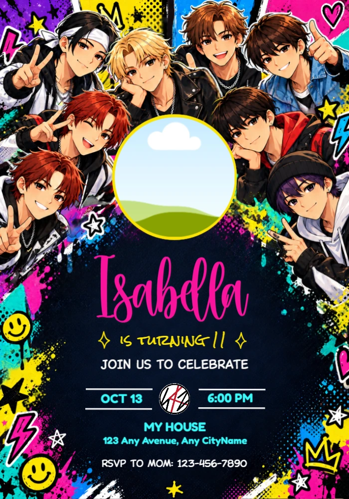Stray Kids Graffiti Style Birthday Invite with Photo Stray Kids Graffiti Style Birthday Invite with Photo